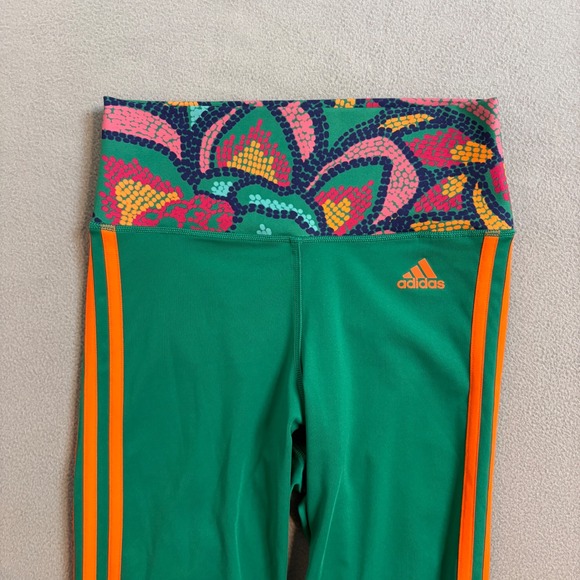 FARM RIO x ADIDAS High Rise Tights Green Leggings Patterned Training Small - Picture 3 of 10